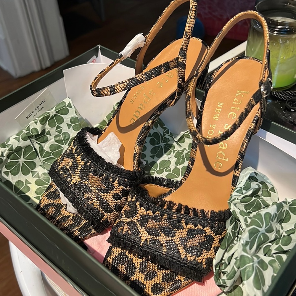 kate spade new york olivia leopard raffia sandals